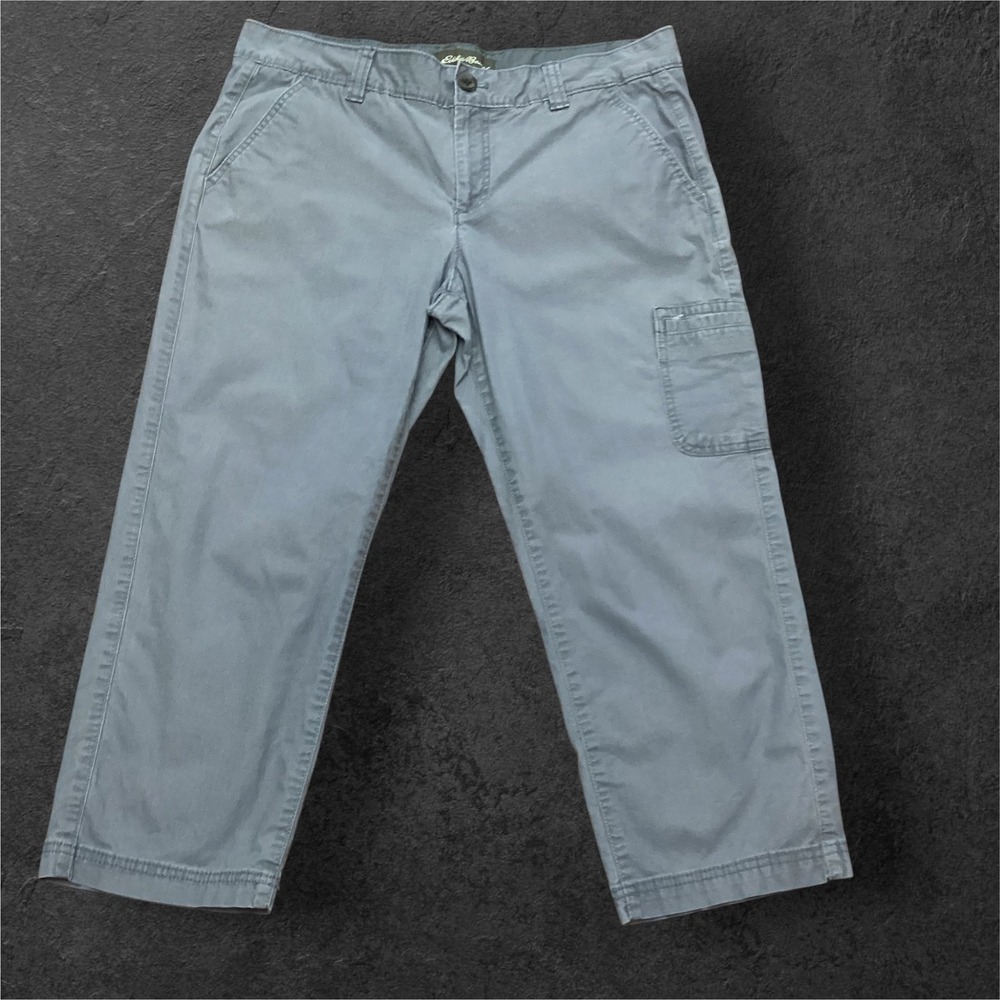 Eddie Bauer Womens 12 Slate Blue Gray Stretch Cotton Crop Chino Cargo Pants